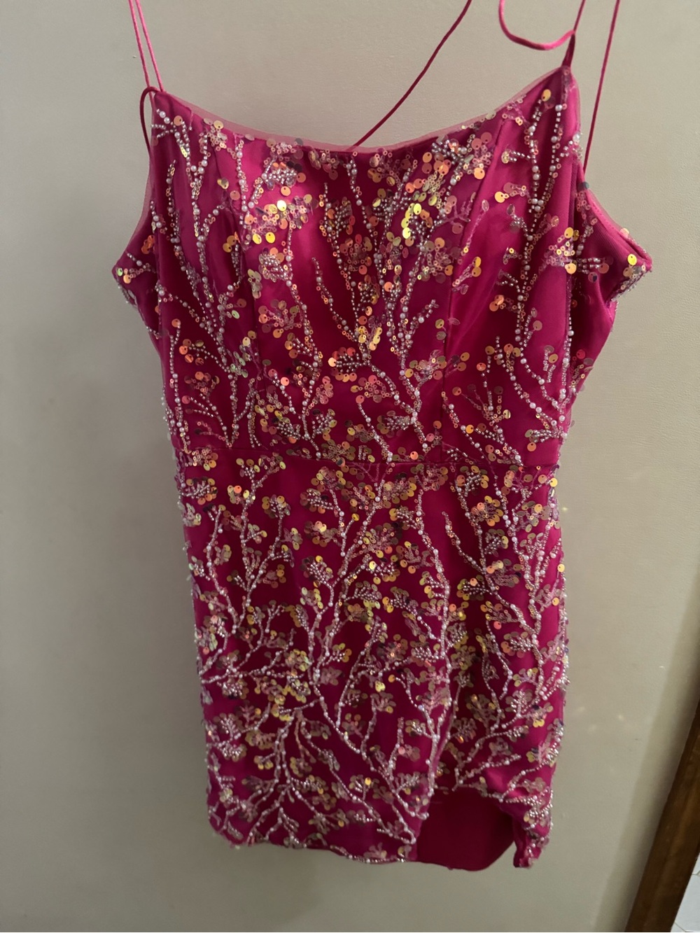 Hot Pink Sequin Backless Dress